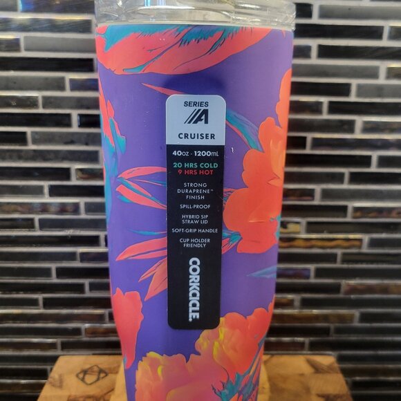 NEW CORKSICLE WATER JUICE BOTTLE TUMBLER 40 OZ FLOWER BLOOM STAINLESS STEEL - Picture 3 of 12